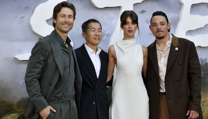 Glen Powell (left to 1st), director Lee Isaac Chung (left to 2nd), Daisy Edgar-Jones (right to 2nd) and Anthony Ramos (right to 1st) attend the premiere of Universals Twisters in Los Angeles on July 11, 2024. — AFP