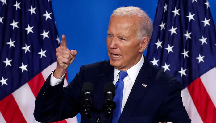 US President Joe Biden gestures as he speaks at a press conference during NATOs 75th anniversary summit, in Washington, US, July 11, 2024. — Reuters