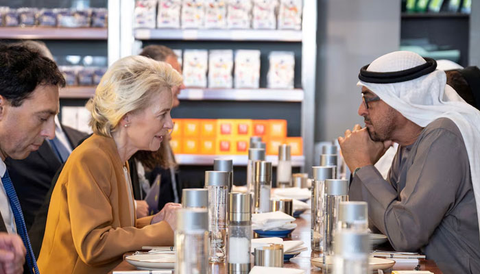 Sheikh Mohamed bin Zayed Al Nahyan, President of the United Arab Emirates (right) meets with Ursula von der Leyen, President of the European Commission (second left) in Abu Dhabi, United Arab Emirates, September 7, 2023. — Reuters