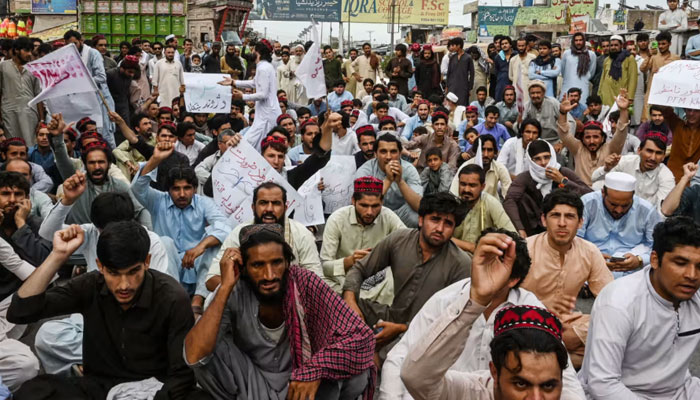 Demonstrators in Bara, Pakistan, protest against new taxes on July 7, 2024. — AFP