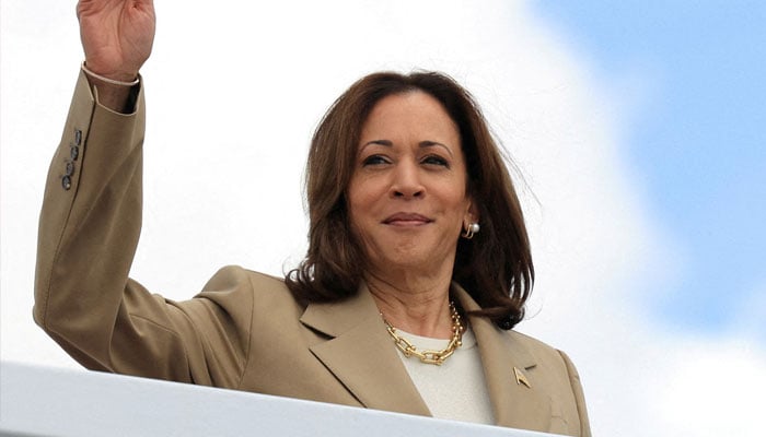 US Vice President Kamala Harris waves as she boards Air Force Two to depart on campaign travel to Philadelphia, Pennsylvania, at Joint Base Andrews, Maryland, US, July 13, 2024. — Reuters