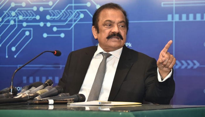 Federal Minister for Inter-Provincial Coordination (IPC) Rana Sanaullah addressing a press conference in Islamabad. — PID/file