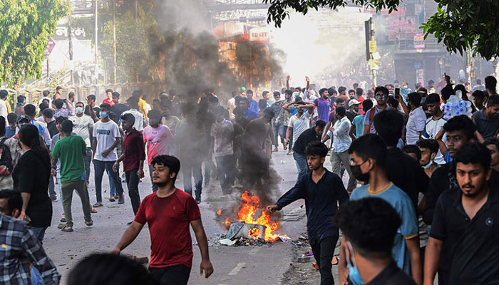 Students take part in protest against governments job quota policy in Dhaka on July 18, 2024. — AFP