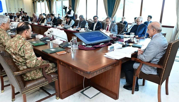 Prime Minister Shehbaz Sharif chairing the second meeting of the Apex Committee in Islamabad on July 21, 2023. — PID