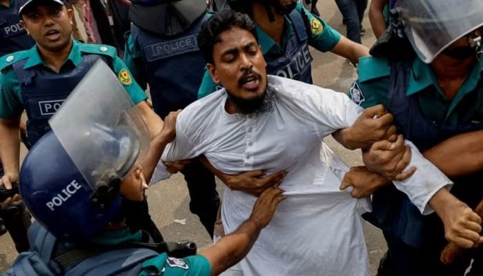 Police detained a man who was not leaving the University of Dhaka premises, in Dhaka, Bangladesh on July 17, 2024. — Reuters