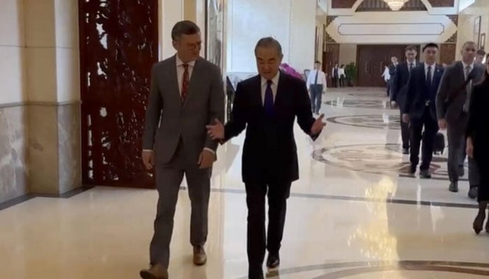 Ukraines ministry of foreign affairs, Dmytro Kuleba, (left), walks with Chinas Foreign Minister Wang Yi (right)seen in this image on Wednesday, July 24, 2024. — AFP