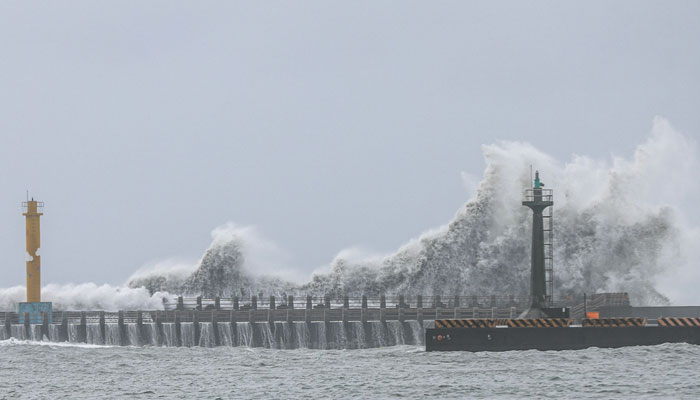 Waves break on the coastline in Yilan on July 24, 2024 as Typhoon Gaemi approaches Taiwan. I-Hwa Cheng. — AFP/file