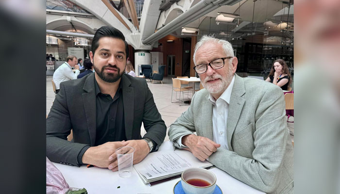 Sultan Tariq Bajwa, a member of the Punjab Assembly (left) pictured with British parliamentarian Jeremy Corbyn, former leader of the opposition and human rights champion at the UK Parliament on July 24, 2024. — Facebook/Sultan Tariq Bajwa