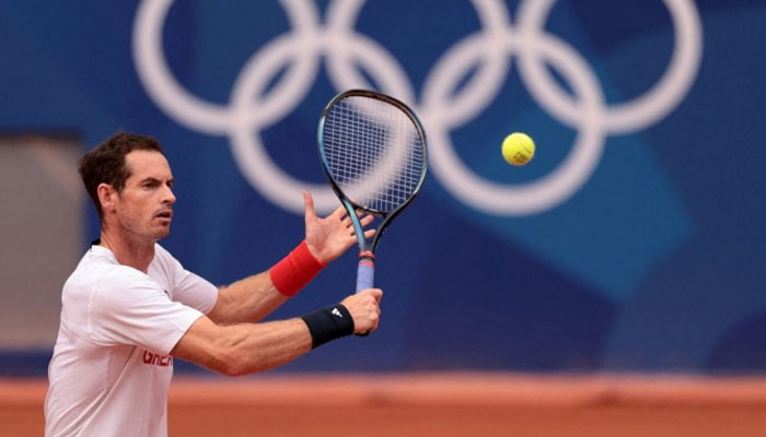 Andy Murray practices at Roland Garros in Paris to prepare for the Olympics, July 22, 2024. — Reuters