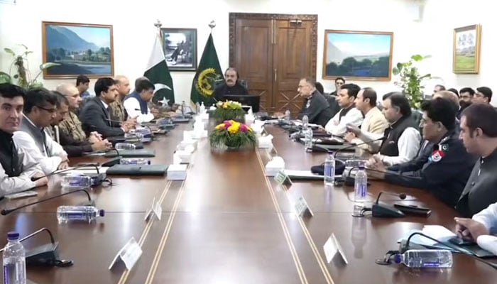 Khyber Pakhtunkhwa Chief Minister Ali Amin Gandapur presides over the Apex Committee meeting on July 25, 2024. — Screengrab via Facebook/Ali Amin Khan Gandapur