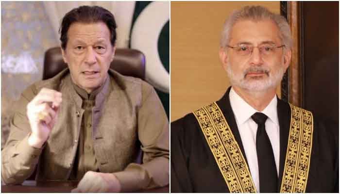 This combo shows former prime minister Imran Khan (left) and SC Chief Justice Qazi Faez Isa (right). —PTI/SC website/File