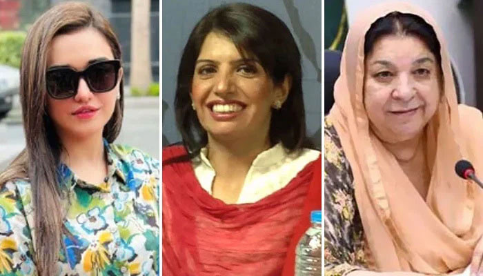 (From left): PTI leaders, Sanam Javaid, Aliya Hamza Malik and Dr Yasmin Rashid. — Instagram/@sanamjavaidkhan, Facebook/Aliya Hamza Malik and x/@DrYasmeenRashidOfficial