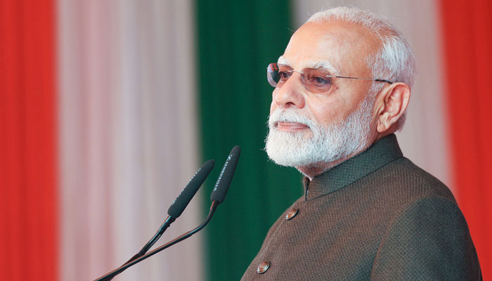 India’s Prime Minister Narendra Modi speaks during a ceremony on the occasion of Kargil Vijay Diwas at Kargil War Memorial in Drass on July 26, 2024. — AFP