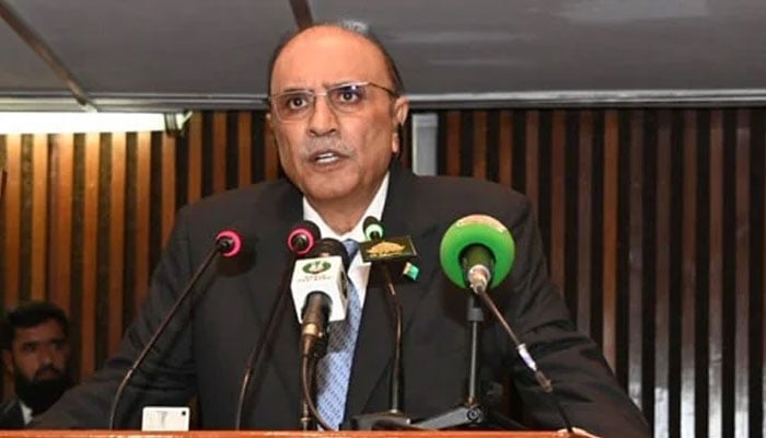 President Asif Ali Zardari is addressing joint session of parliament on April 18, 2024. — National Assembly of Pakistan