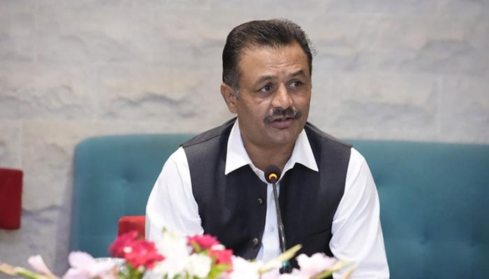 Sindh Environment Minister Dost Muhammad Rahimoon gestures while speaking at a meeting on June 5, 2024. — Facebook/Team MPA Dost Muhammad