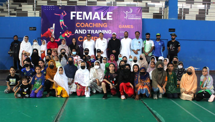 MPA Arif Ahmadzai and participants of the Coaching and Training Camps organised for female players of Charsadda by District Sports Office at Abdul Wali Khan Sports Complex. — Facebook@mohammad.arif.31542/file