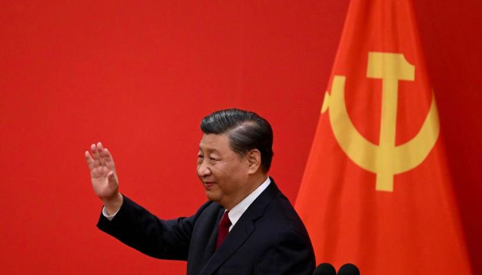 Chinese President Xi Jinping waves his hand after a speech at the 20th National Congress of the Communist Party of China in Beijing, China on October 23, 2022. — Reuters