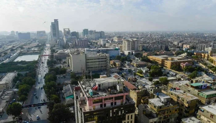 An aerial view of the commercial district of Pakistans port city of Karachi. — AFP/File