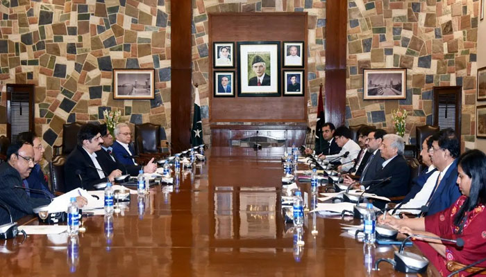 Sindh Chief Minister Syed Murad Ali Shah and Federal Minister for Industries & Production Rana Tanveer, in their meeting at CM House on July 30, 2024. — Facebook/Sindh Chief Minister House