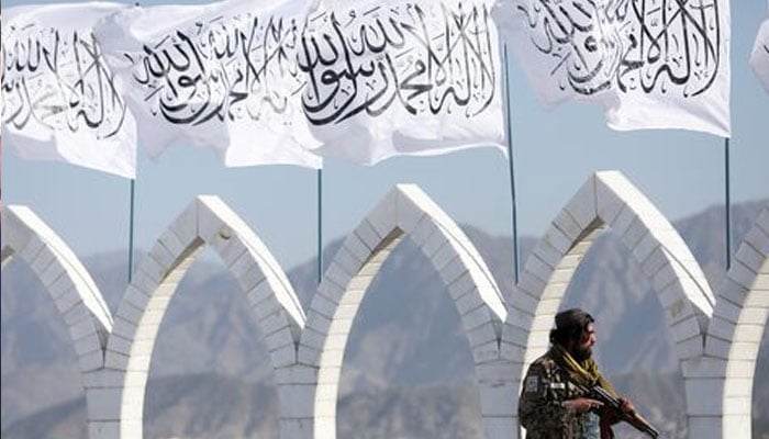 A Taliban fighter is seen at the Taliban flag-raising ceremony in Kabul, Afghanistan, March 31, 2022. — Reuters