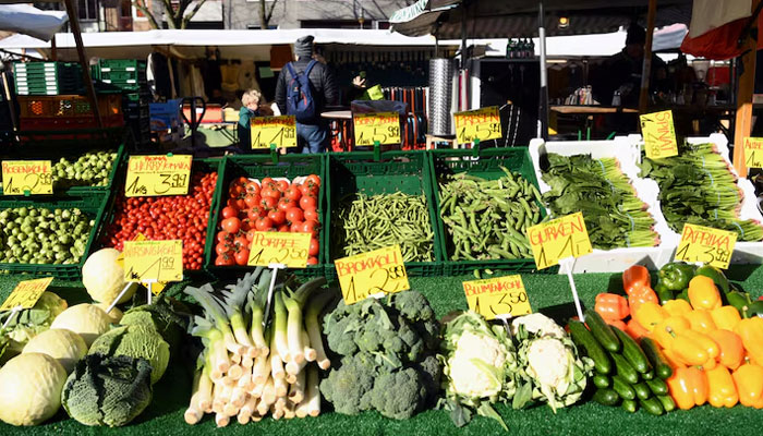 A general view of a fruit and vegetable stand on a weekly market in Berlin, Germany on March 14, 2020. — Reuters