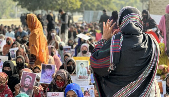 Baloch protesters stage sit-in outside the National Press Club in Islamabad. — X@BalochYakjehtiCommittee/file