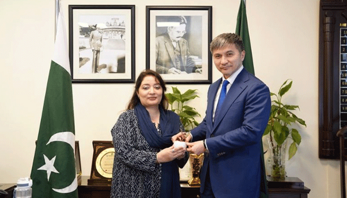 Coordinator to Prime Minister on Climate Change Romina Khurshid Alam (left) and Kazakhstan Embassy led by Ambassador Yerzhan Kistafin (right) seen in this image on August 1, 2024. — APP