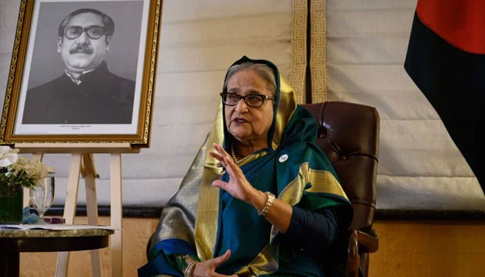 Bangladeshs now former prime minister Sheikh Hasina speaks during an interview at a hotel in New York, on September 22, 2022. — AFP