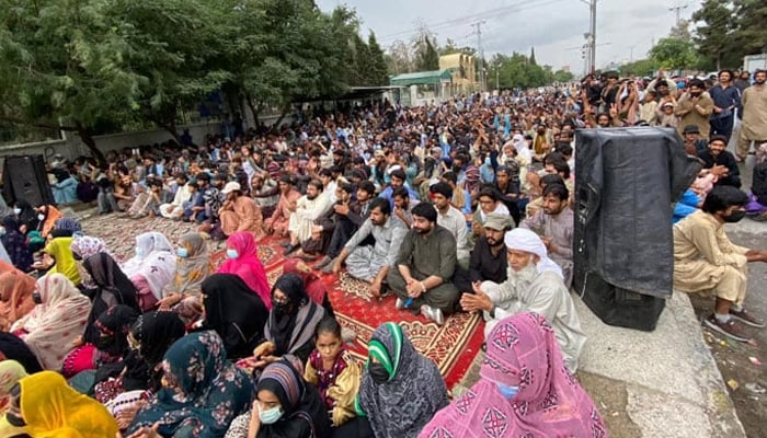 BYC protesters pictured at their ongoing sit-in in Gwadar, Balochistan on August 4, 2024. — Facebook/@Baloch Yakjehti Committee