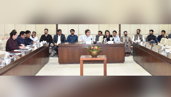 Chairperson Senator Dr. Zarqa Suharwardhy Taimur (centre) Senator Zamir Hussain Ghumro (left to 3rd) and other officials are seen in this image. — SENATE GOV website/file