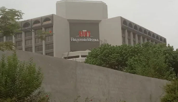 A general outside view of the SIUT hospital building, formerly Regent Plaza Hotel, in Karachi. — Geo.tv/File