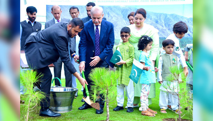 Prime Minister, Muhammad Shehbaz Sharif plants a sapling to launch the Monsoon Tree Plantation Campaign 2024 in Islamabad on August 7, 2024. — PPI