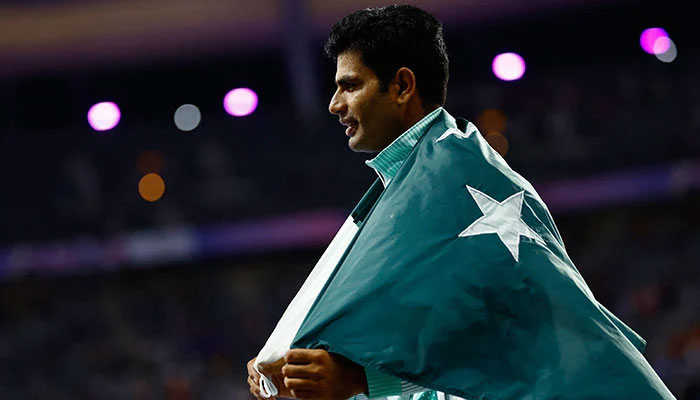 Arshad Nadeem pictured after winning gold and setting a new Olympic record in Stade de France, Saint-Denis, France on August 8, 2024. — Reuters