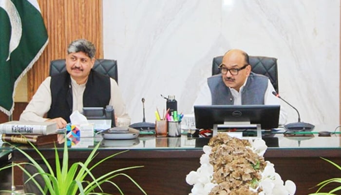 Chairmanship of Planning and Development (P&D) Board Chairman Barrister Nabeel Ahmad Awan (centre)  Secretary P&D Board Dr Asif Tufail (left) seen in this image on August 9, 2024. — Facebook /@PnDBPb