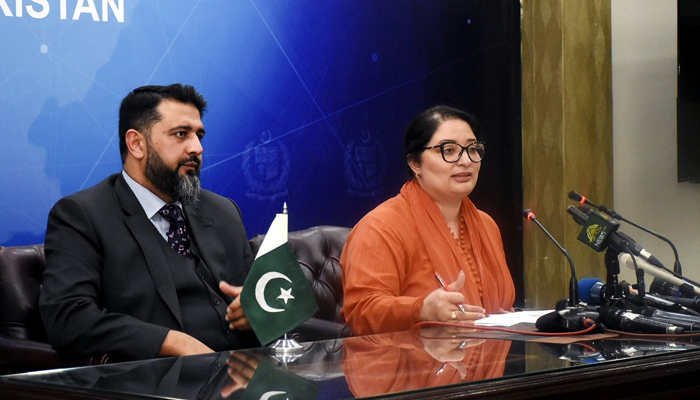 Coordinator to the Prime Minister on Climate Change and Environmental Coordination Romina Khurshid Alam gender equality and womens empowermentAddressing with media August 9, 2024. — Facebook/@Climate Change