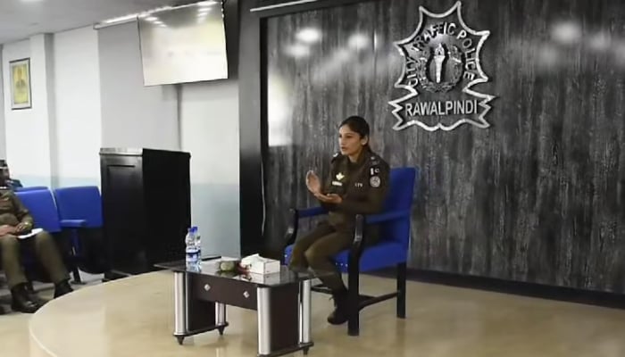 First female Chief Traffic Officer (CTO) of Rawalpindi, Beenish Fatima briefing to other officials on August 9, 2024. — Facebook/@ctprwp