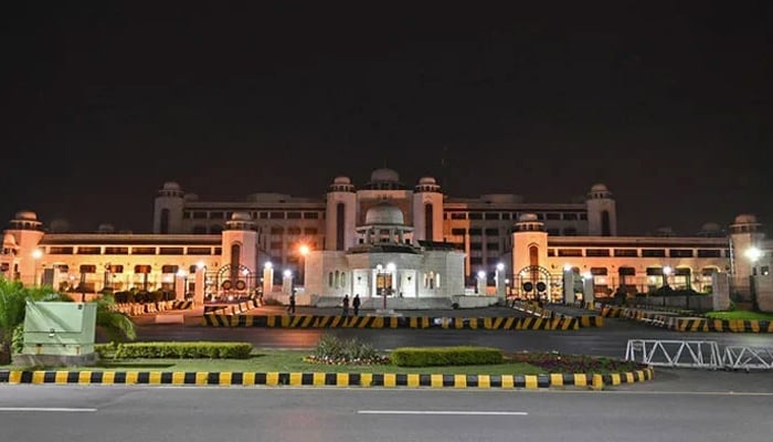 A general view of the illuminated Pakistans Prime Minister office building in Islamabad. — AFP/File