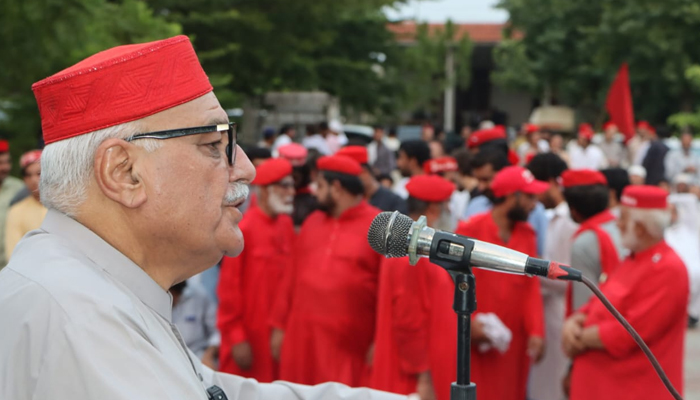 Awami National Party (ANP), Khyber Pakhtunkhwa chapter President Mian Iftikhar Hussain addressing seen in this image released on May 1, 2024. — Facebook/ANPMarkaz