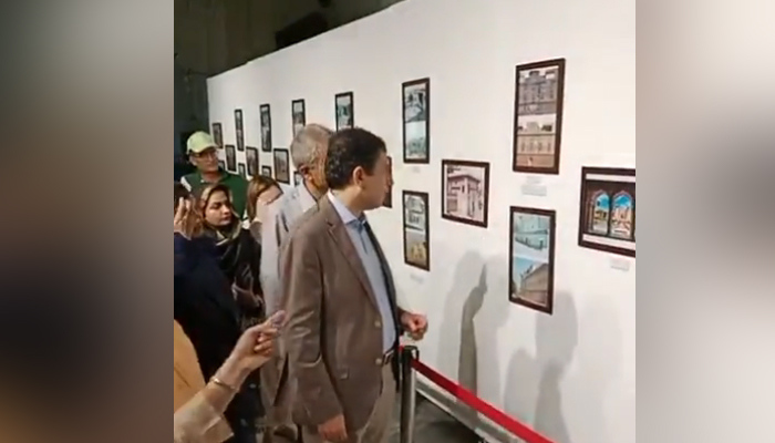 Punjab Secretary Tourism, Archeology and Museums Farid Amjad Tarar viewing the painting exhibition on Heroes of Independence at Lahore Museum in this image released on August 11, 2024. — Facebook/@lahoremuseumofficial