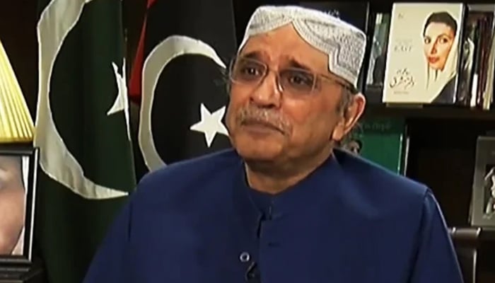 President Asif Ali Zardari speaks during Geo News programme Capital Talk on April 14, 2023. — X/@HamidMirPAK