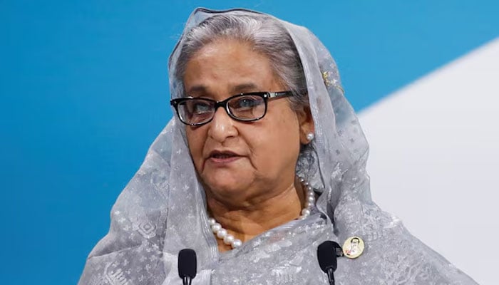 Former Bangladesh prime minister Shaikh Hasina speaks at an event in Paris, France. — Reuters/File