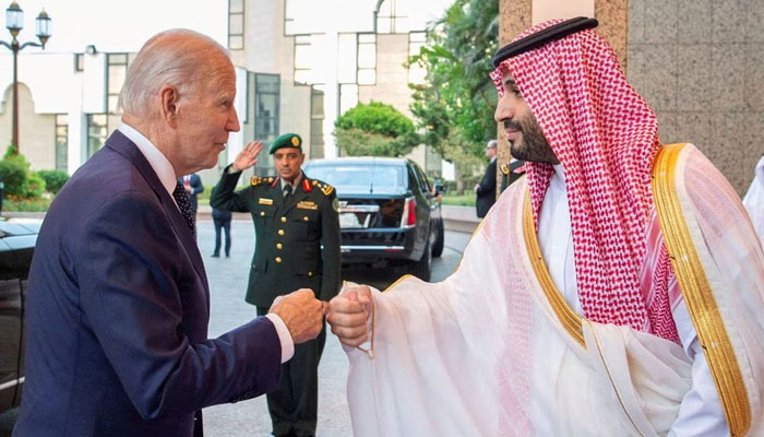 Saudi Crown Prince Mohammed bin Salman fist bumps U.S. President Joe Biden upon his arrival at Al Salman Palace, in Jeddah, Saudi Arabia. — Reuters/File