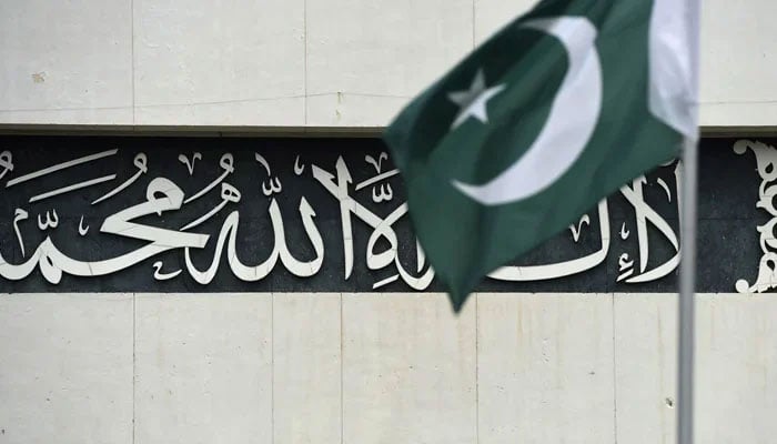 A representational image showing national flag fluttering in front of the parliament building in Islamabad. — AFP/File