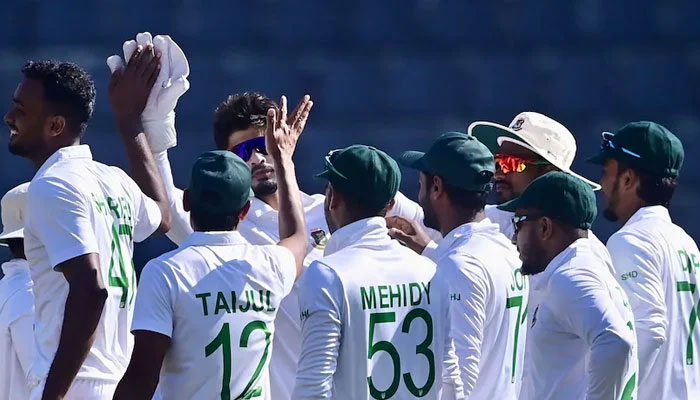 Bangladesh cricket team celebrating a wicket during a Test match. — AFP/File