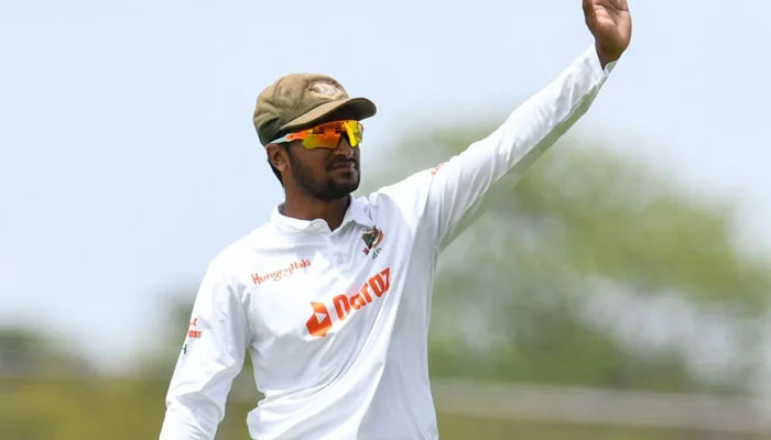 An undated image showing Bangladeshs Shakib Al Hasan gesturing during a Test match. — AFP/File