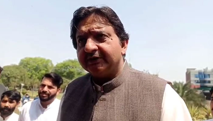 Punjab Assembly Speaker Muhammad Ahmad Khan talks to media persons in this screengrab released on April 24, 2024. — Facebook/Malik Muhammad Ahmad Khan