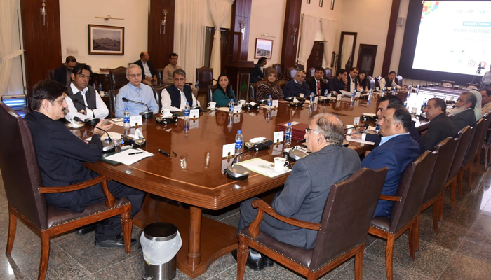 Sindh Chief Minister Syed Murad Ali Shah presides over a meeting of 10 public sector universities and Tech Valley to allocate 1000 scholarships in Google Career Certificates at CM House in Karachi on August 16, 2024. — Facebook/@SindhCMHouse