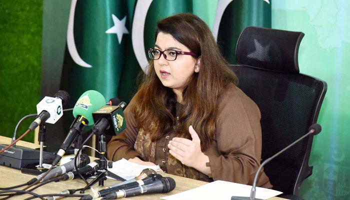 Minister of State for IT and Telecommunication Ms Shaza Fatima Khawaja addressing a press conference on August 18, 2024. — APP