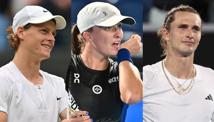 This collage of images shows tennis players Jannik Sinner (left), Iga Swiatek (centre) and Alexander Zverev. — AFP/File