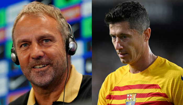 Combo images of Barcelonas German coach Hansi Flick (left) and Barcelonas Polish Footballer Robert Lewandowski. — AFP/File